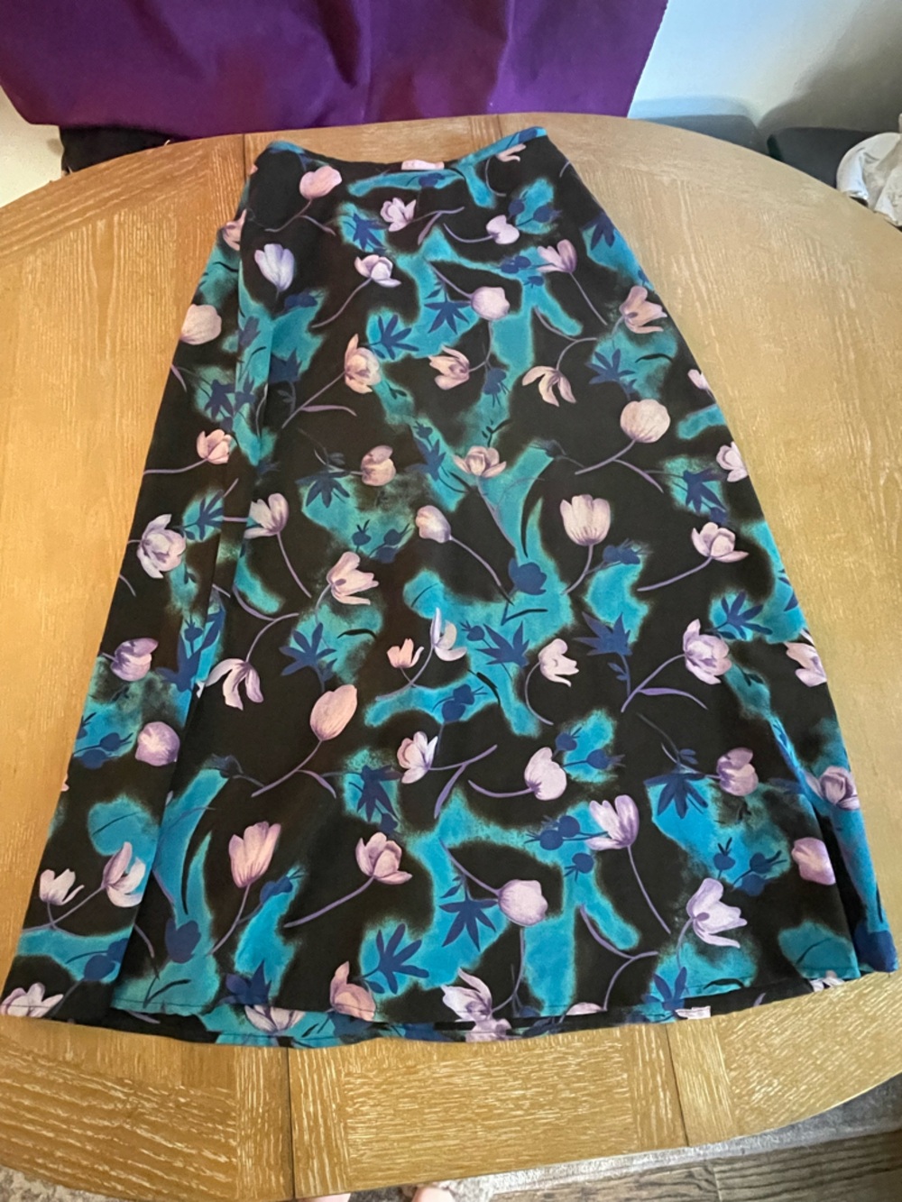 Floral A-Line Skirt in Black with Teal & Pink Print